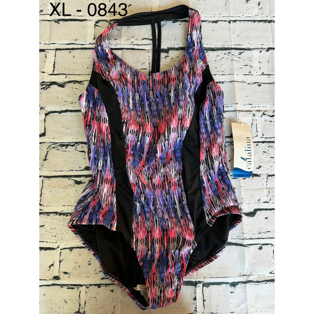 Catalina Womens One Piece Swimsuit XL 16-18 Purple Pink Abstract Ikat Racerback